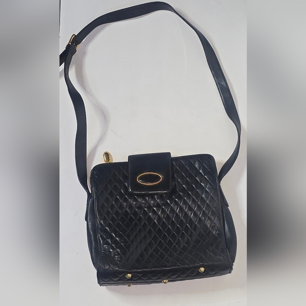 Vintage Black and Gold Orlandi Valentino Handbag Diamond Quilting
